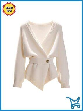 Ribbed Knit Wrap Cardigan Sweater Belted Cinched Waist Long Sleeve V Neck